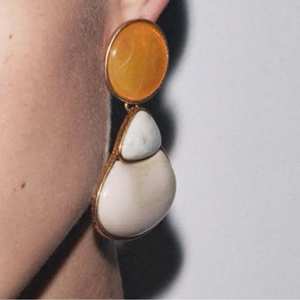 Zara Gold and Cream Drop Earrings